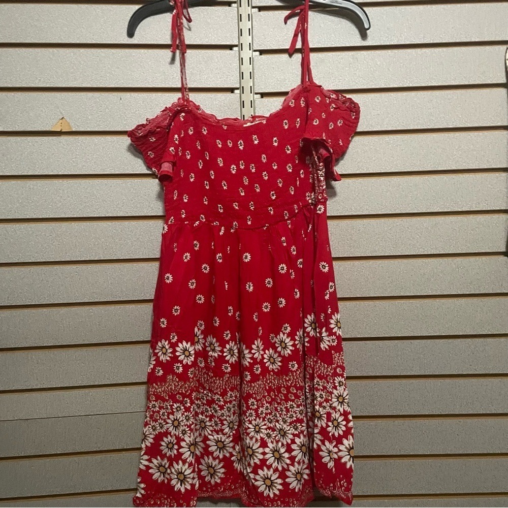 Easel Women's Large Off The Shoulder Red Sundress Floral‎ EUC